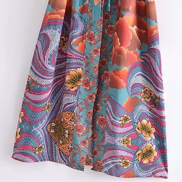 🌸 ROBE MOON SKY KIMONO DUSTER LONG MAXI KAFTAN BREATHE BOHEMIAN BOHO CHIC TEAL - Picture 11 of 12